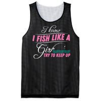 Fish Like A Girl Try To Keep Up Mesh Reversible Basketball Jersey Tank