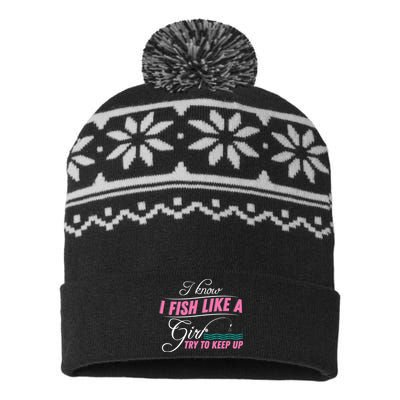 Fish Like A Girl Try To Keep Up USA-Made Snowflake Beanie