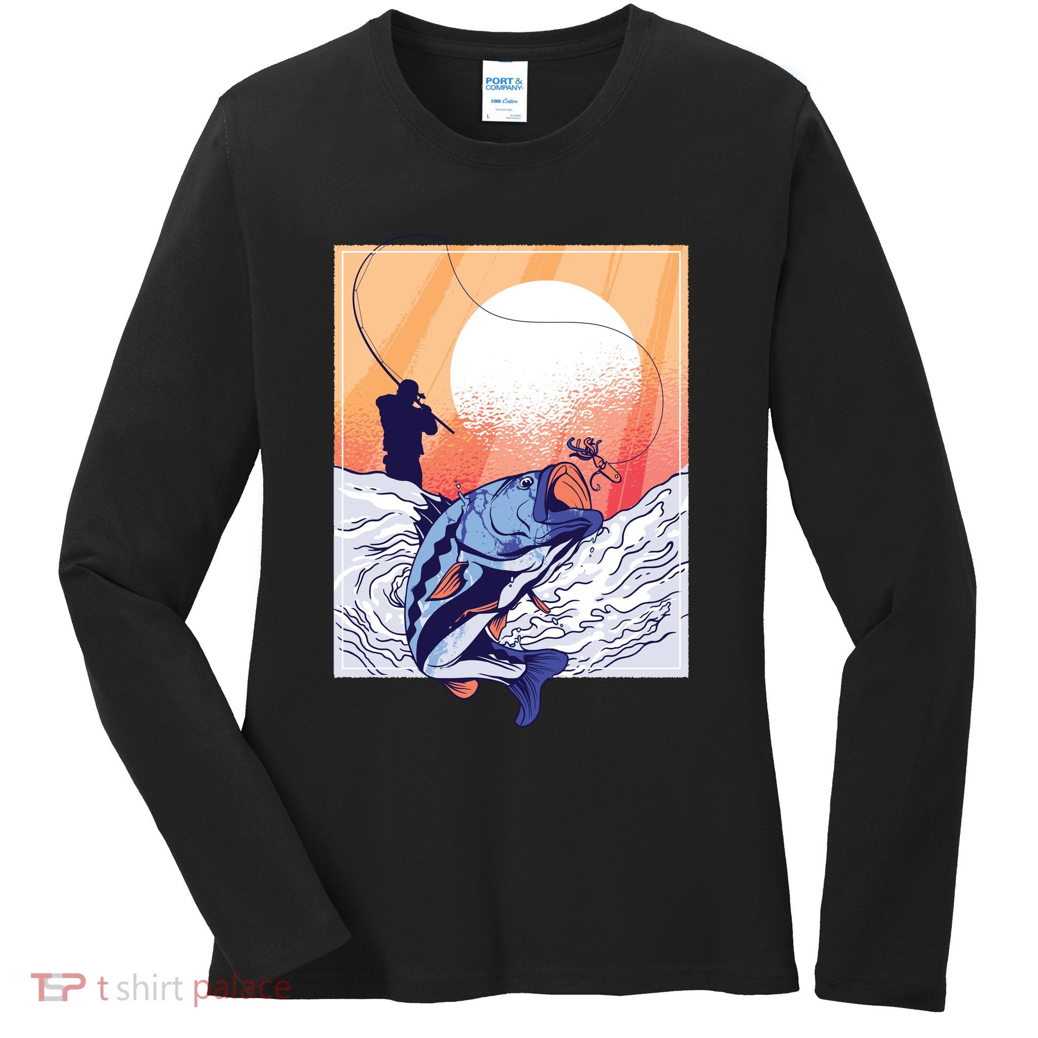 Fisherman Sunset Ladies Long Sleeve Shirt