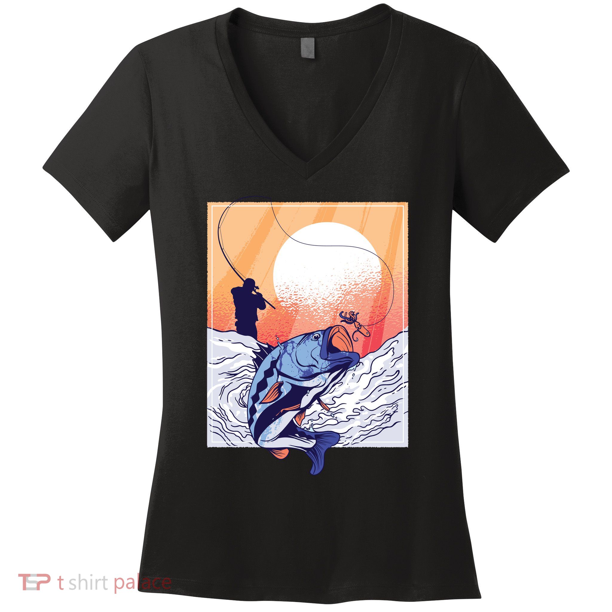 Fisherman Sunset Women's V-Neck T-Shirt