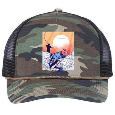 Fisherman Sunset Retro Rope Trucker Hat Cap