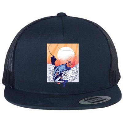 Fisherman Sunset Flat Bill Trucker Hat