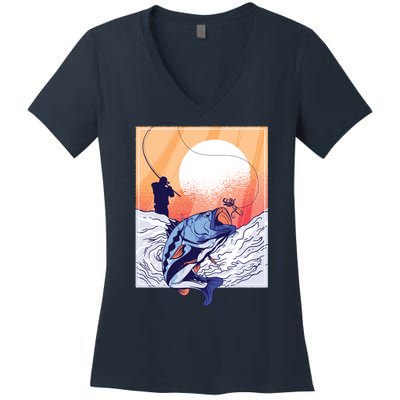 Fisherman Sunset Women's V-Neck T-Shirt