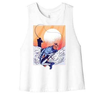 Fisherman Sunset Women's Racerback Cropped Tank