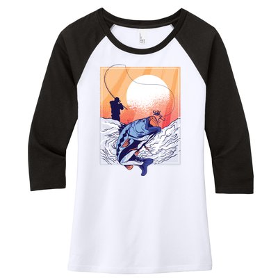 Fisherman Sunset Women's Tri-Blend 3/4-Sleeve Raglan Shirt