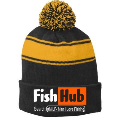 FishHub Milf Man I Love Fishing Funny Stripe Pom Pom Beanie