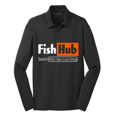 FishHub Milf Man I Love Fishing Funny Silk Touch Performance Long Sleeve Polo