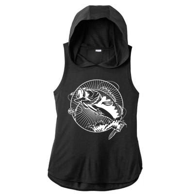 Fishing - Jumping Bass Fish Ladies PosiCharge Tri-Blend Wicking Draft Hoodie Tank