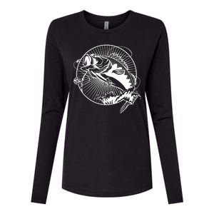 Fishing - Jumping Bass Fish Womens Cotton Relaxed Long Sleeve T-Shirt