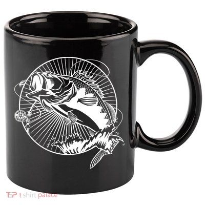 Fishing - Jumping Bass Fish 11oz C Handle Ceramic Mug
