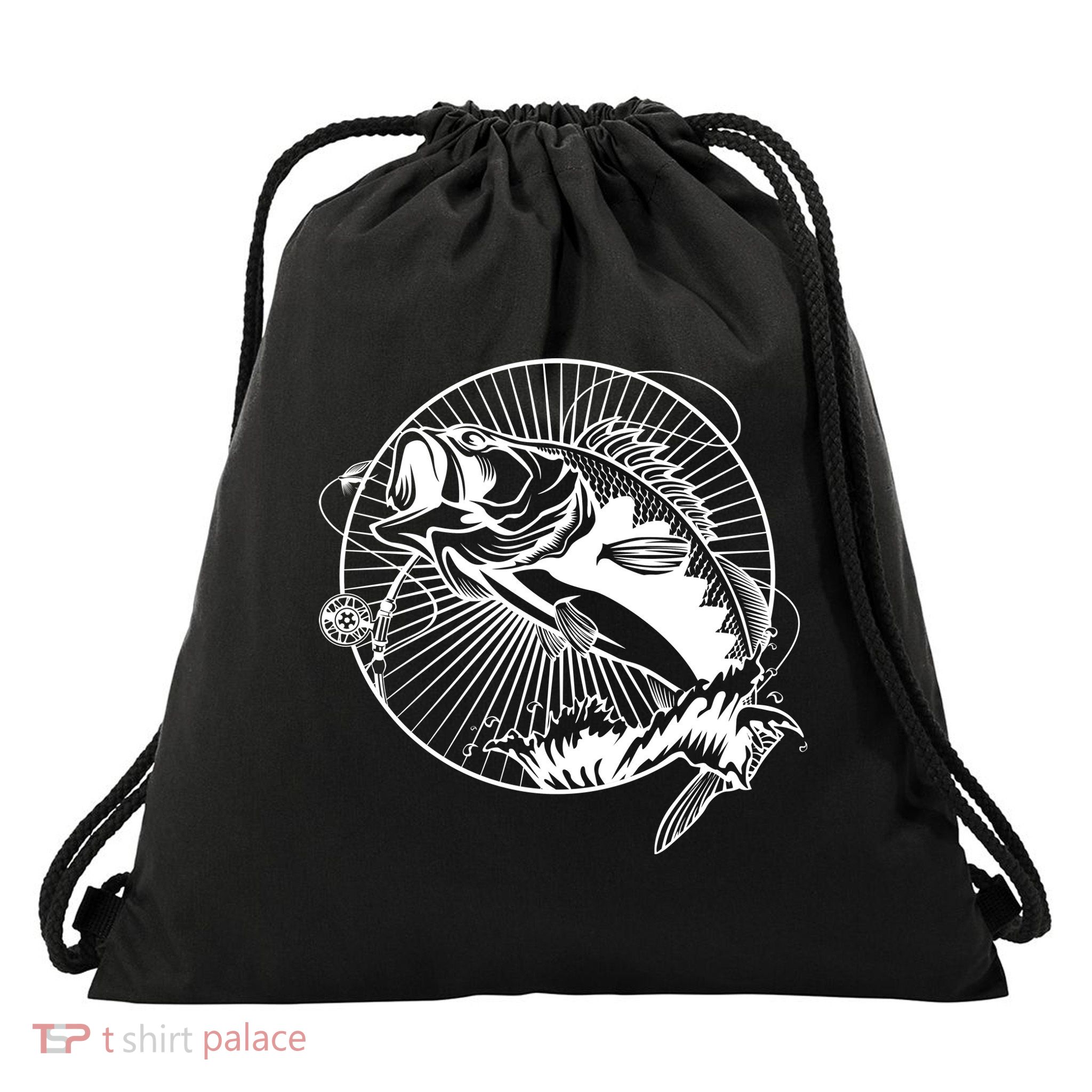 Fishing - Jumping Bass Fish Drawstring Bag