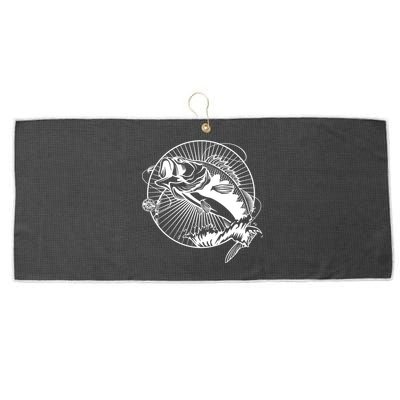 Fishing - Jumping Bass Fish Large Microfiber Waffle Golf Towel