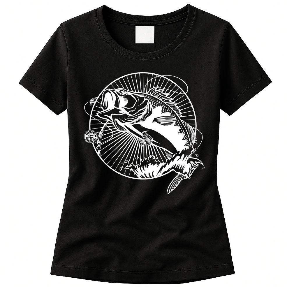 Fishing - Jumping Bass Fish Womens T-Shirt