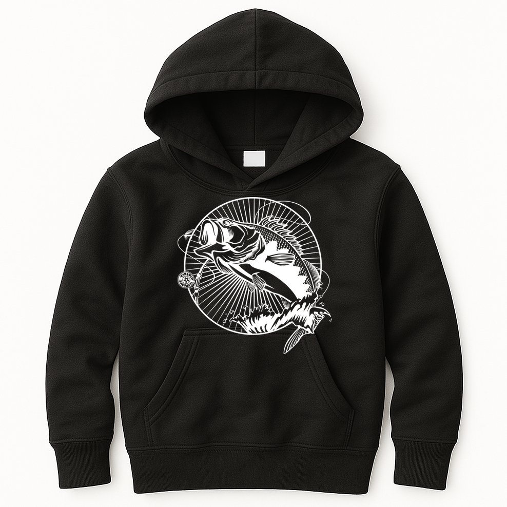 Fishing - Jumping Bass Fish Kids Hoodie