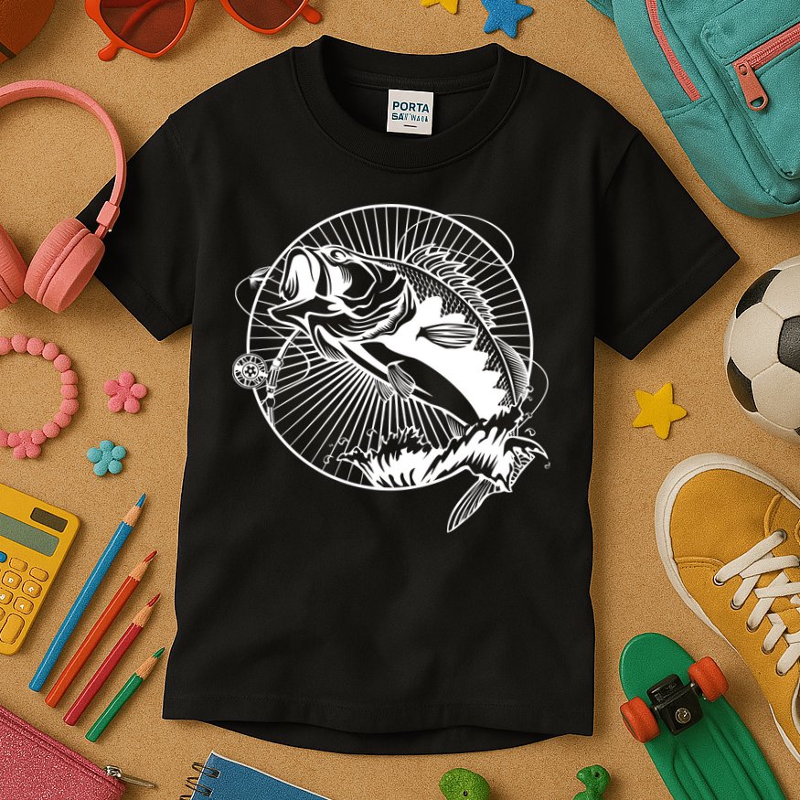Fishing - Jumping Bass Fish Kids T-Shirt