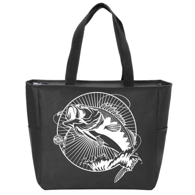 Fishing - Jumping Bass Fish Zip Tote Bag