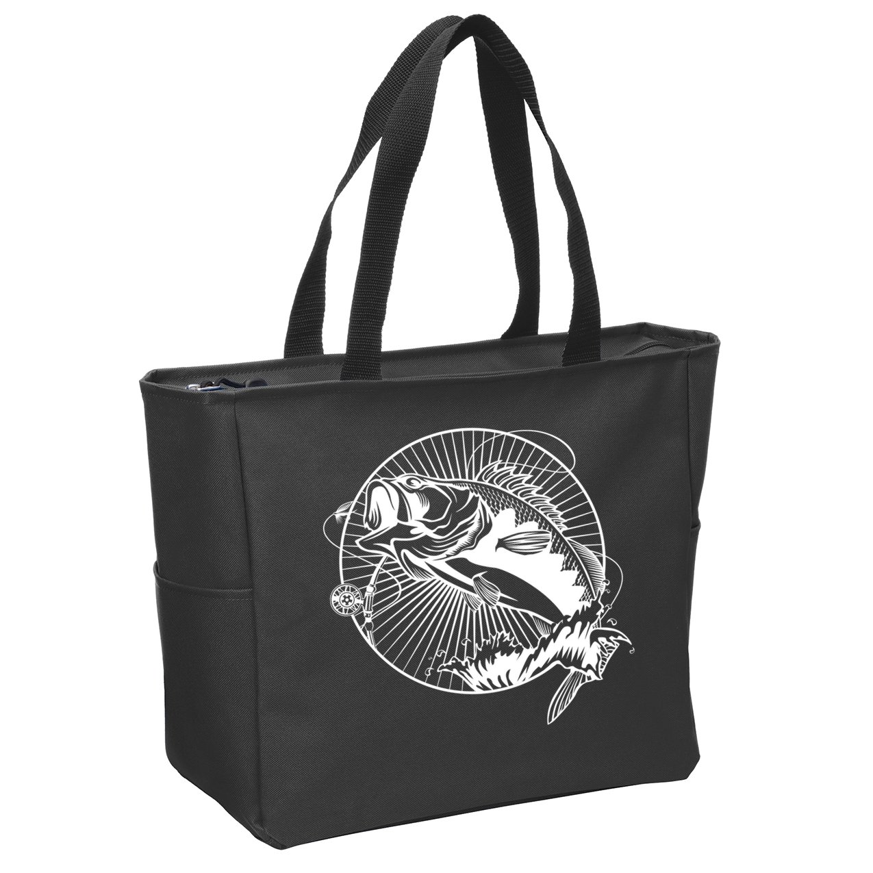 Fishing - Jumping Bass Fish Zip Tote Bag