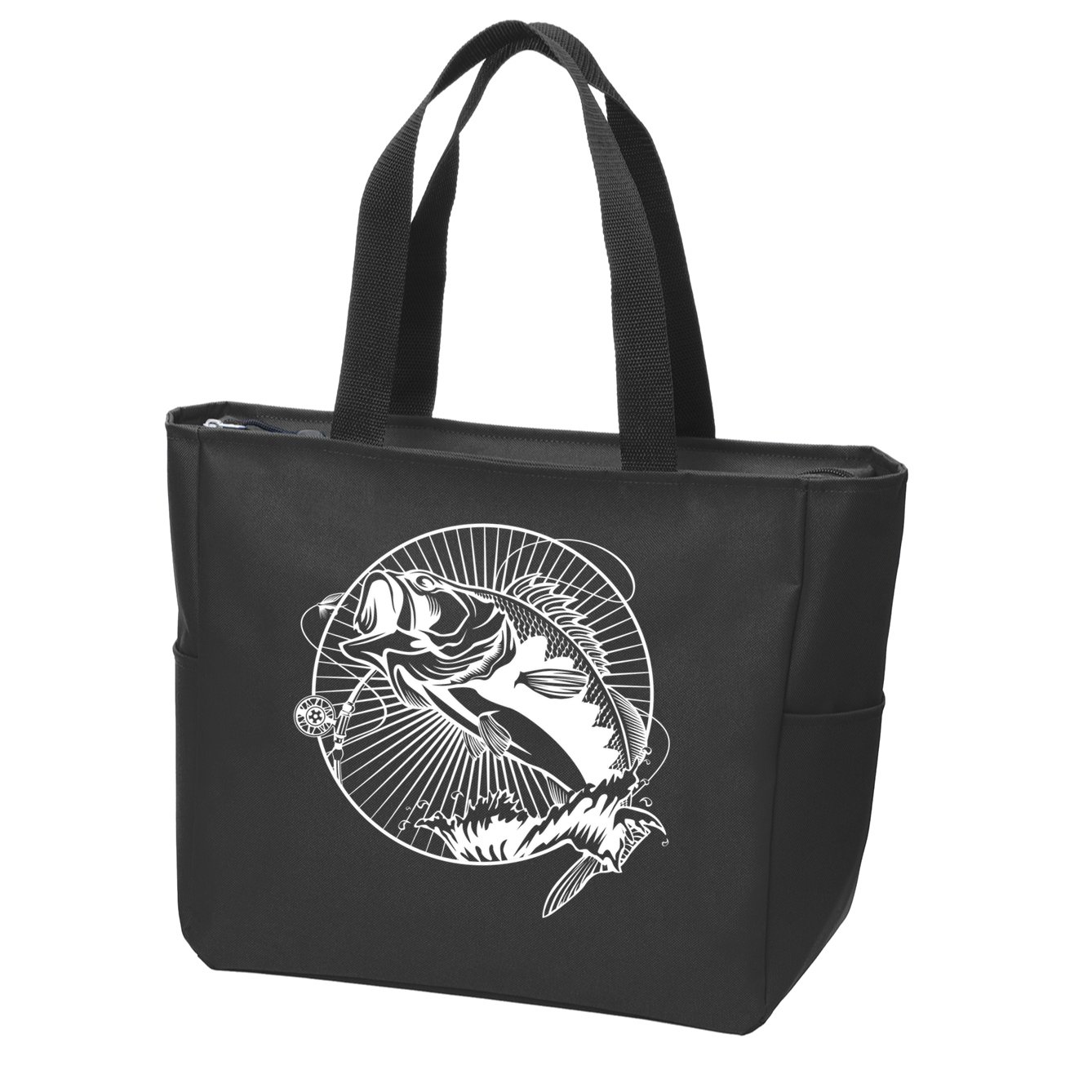 Fishing - Jumping Bass Fish Zip Tote Bag