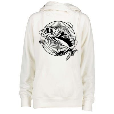 Fishing - Jumping Bass Fish Womens Funnel Neck Pullover Hood