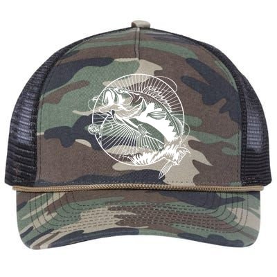 Fishing - Jumping Bass Fish Retro Rope Trucker Hat Cap