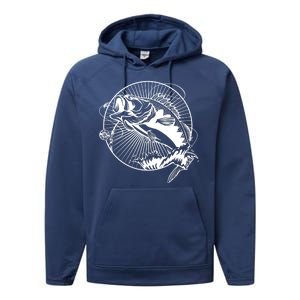 Fishing - Jumping Bass Fish Performance Fleece Hoodie