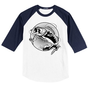 Fishing - Jumping Bass Fish Baseball Sleeve Shirt