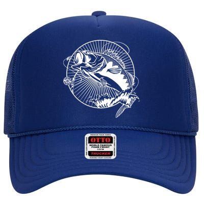 Fishing - Jumping Bass Fish High Crown Mesh Back Trucker Hat