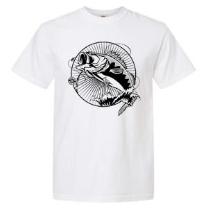 Fishing - Jumping Bass Fish Garment-Dyed Heavyweight T-Shirt