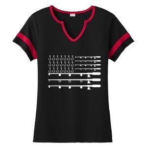 Fishing American Flag Fisherman Rods Ladies Halftime Notch Neck Tee