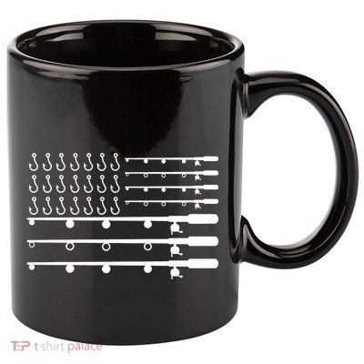 Fishing American Flag Fisherman Rods 11oz C Handle Ceramic Mug