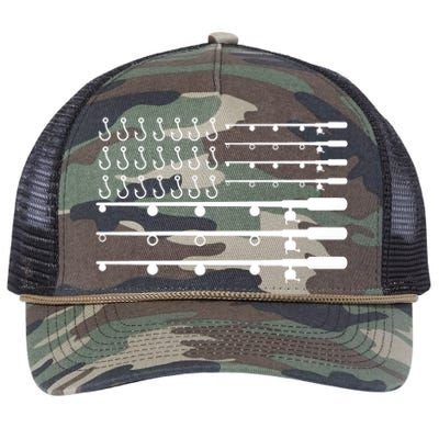 Fishing American Flag Fisherman Rods Retro Rope Trucker Hat Cap