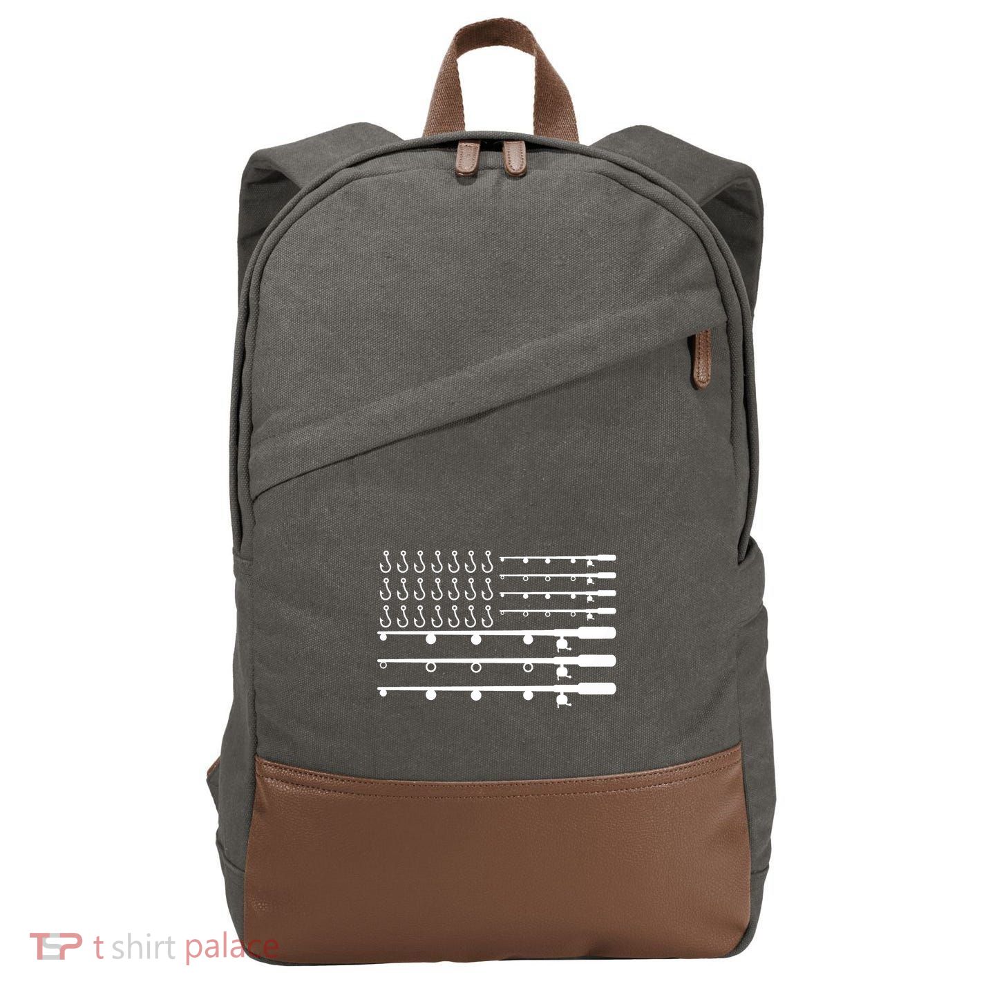 Fishing American Flag Fisherman Rods Cotton Canvas Backpack