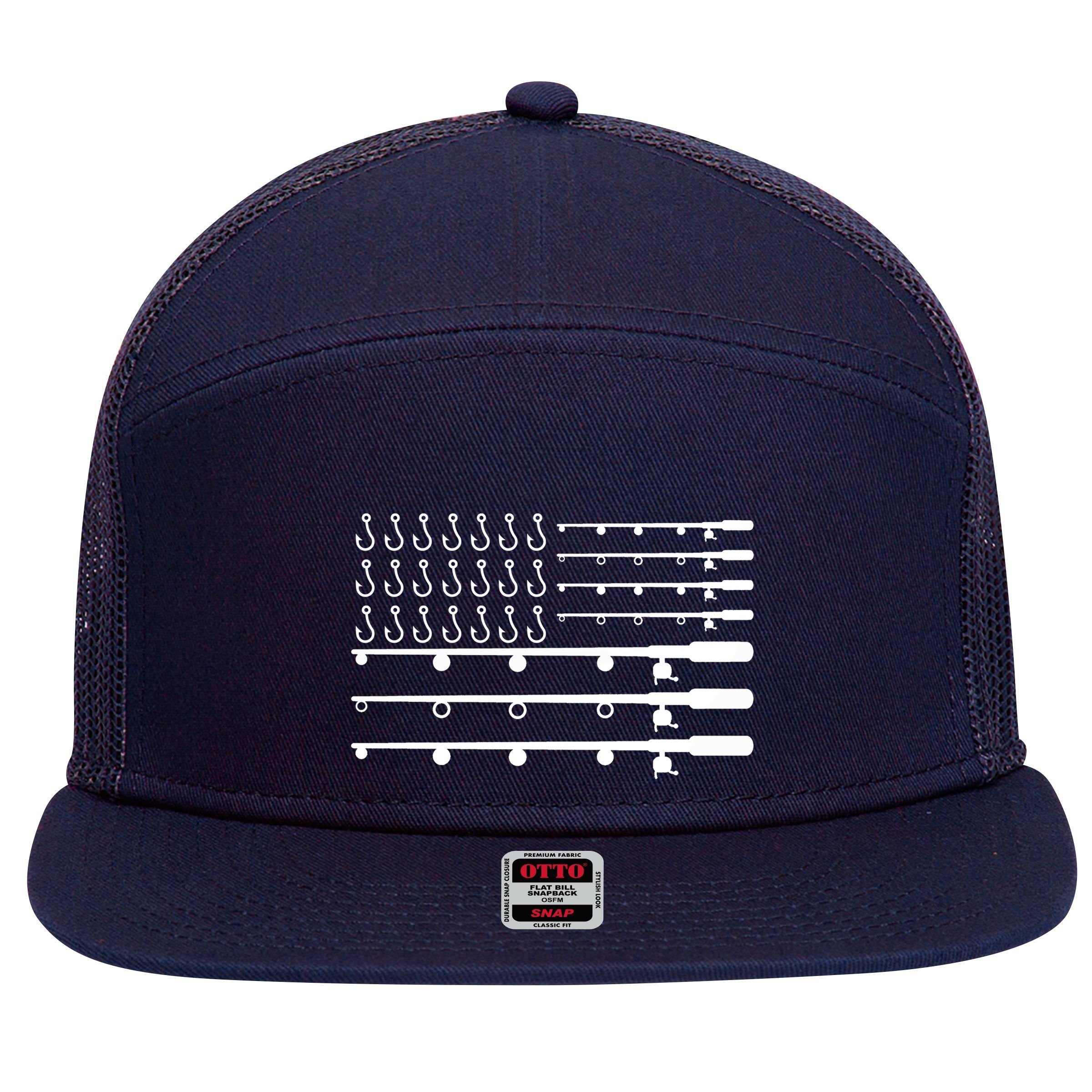 Fishing American Flag Fisherman Rods 7 Panel Mesh Trucker Snapback Hat
