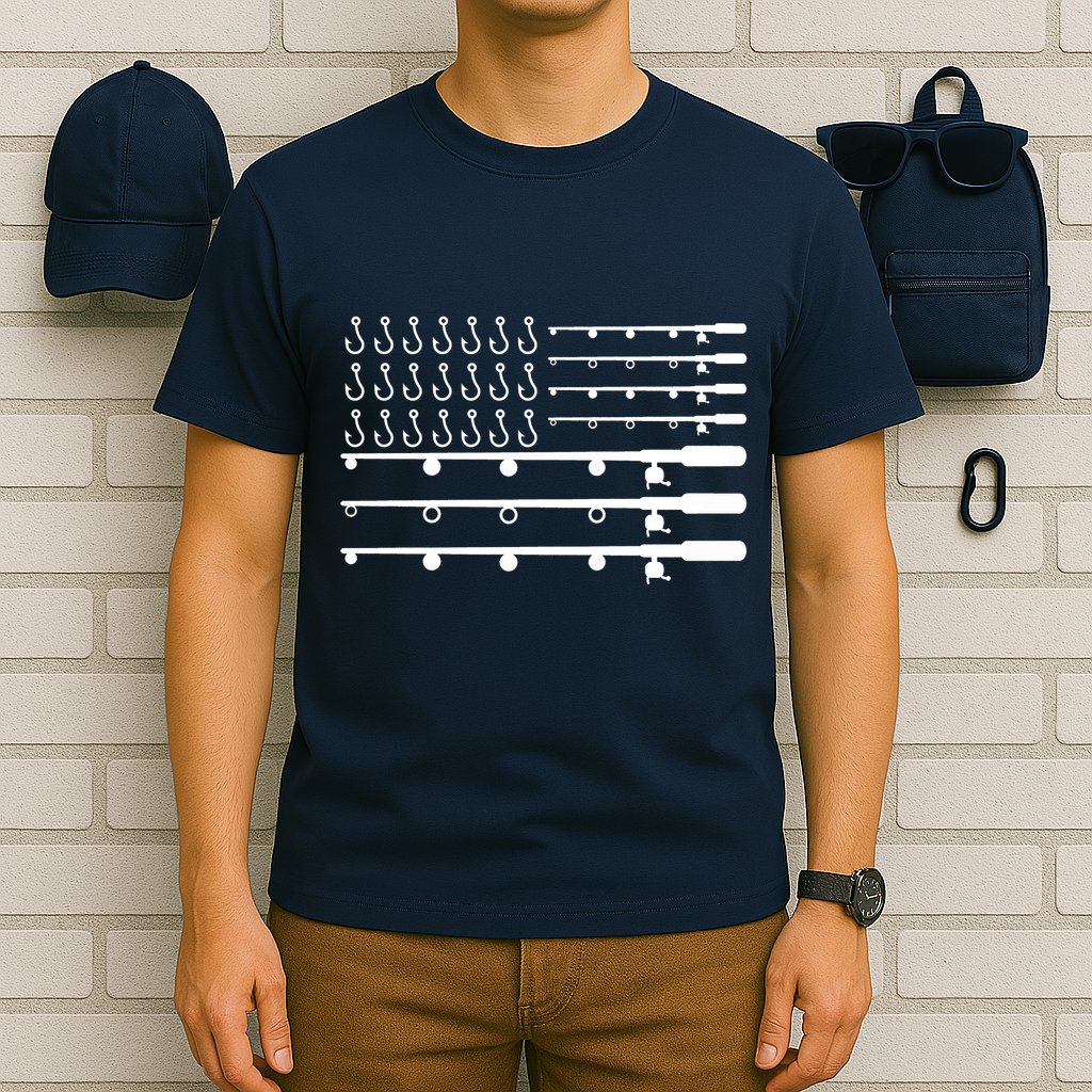 Fishing American Flag Fisherman Rods T-Shirt