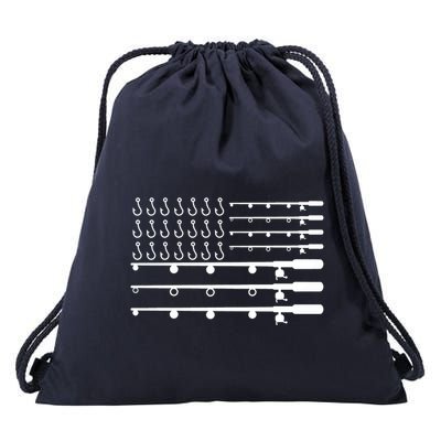 Fishing American Flag Fisherman Rods Drawstring Bag