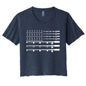 Fishing American Flag Fisherman Rods Women's Crop Top Tee