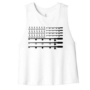 Fishing American Flag Fisherman Rods Women's Racerback Cropped Tank