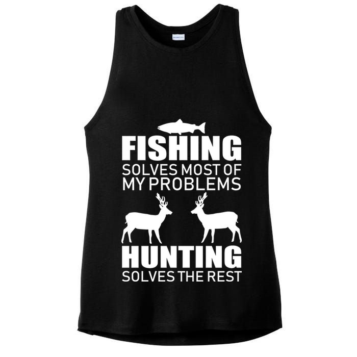 Fishing And Hunting Solves My Problems Ladies PosiCharge Tri-Blend Wicking Tank