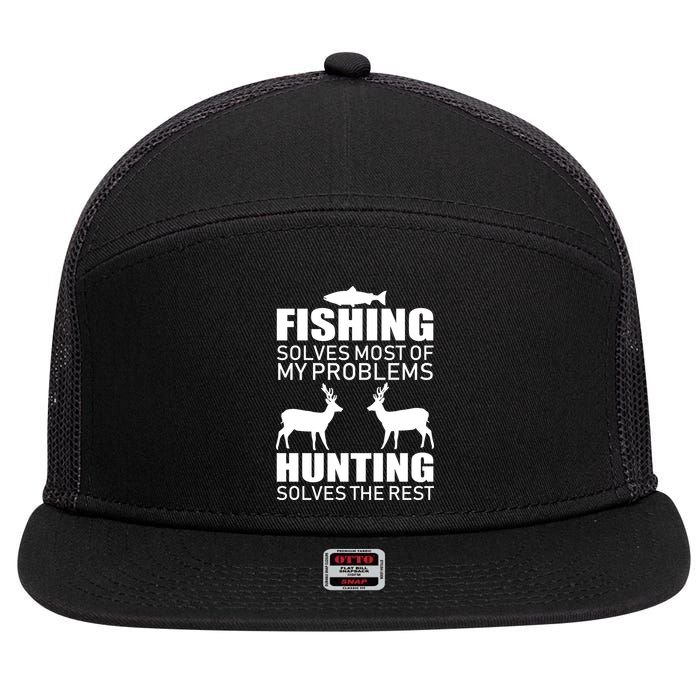 Fishing And Hunting Solves My Problems 7 Panel Mesh Trucker Snapback Hat