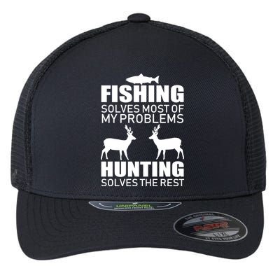 Fishing And Hunting Solves My Problems Flexfit Unipanel Trucker Cap