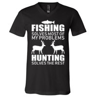 Fishing And Hunting Solves My Problems V-Neck T-Shirt