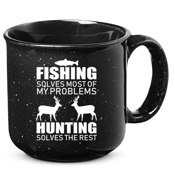 Fishing And Hunting Solves My Problems 15oz Campfire Ceramic Mug