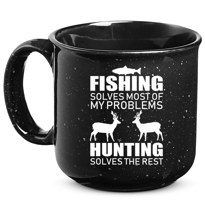 Fishing And Hunting Solves My Problems 15oz Campfire Ceramic Mug