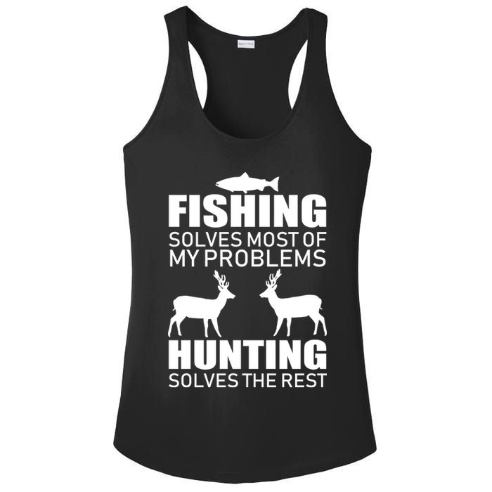 Fishing And Hunting Solves My Problems Ladies PosiCharge Competitor Racerback Tank