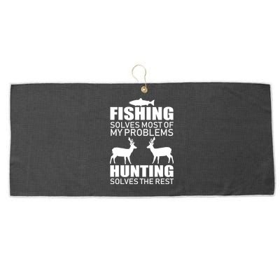 Fishing And Hunting Solves My Problems Large Microfiber Waffle Golf Towel