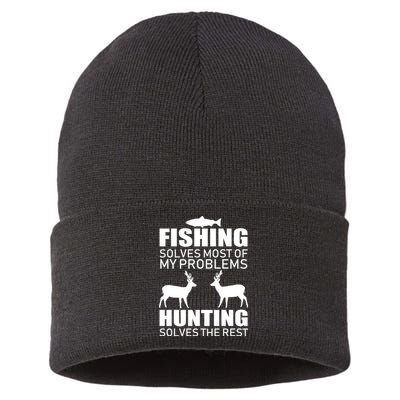 Fishing And Hunting Solves My Problems Sustainable Knit Beanie
