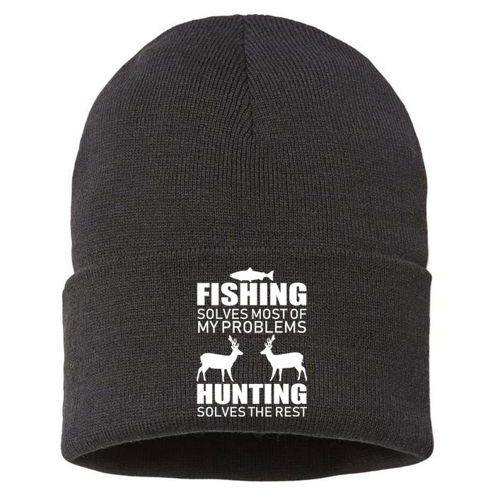 Fishing And Hunting Solves My Problems Sustainable Knit Beanie