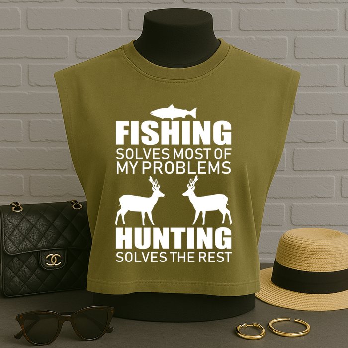 Fishing And Hunting Solves My Problems Garment-Dyed Women's Muscle Tee