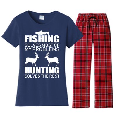 Fishing And Hunting Solves My Problems Women's Flannel Pajama Set