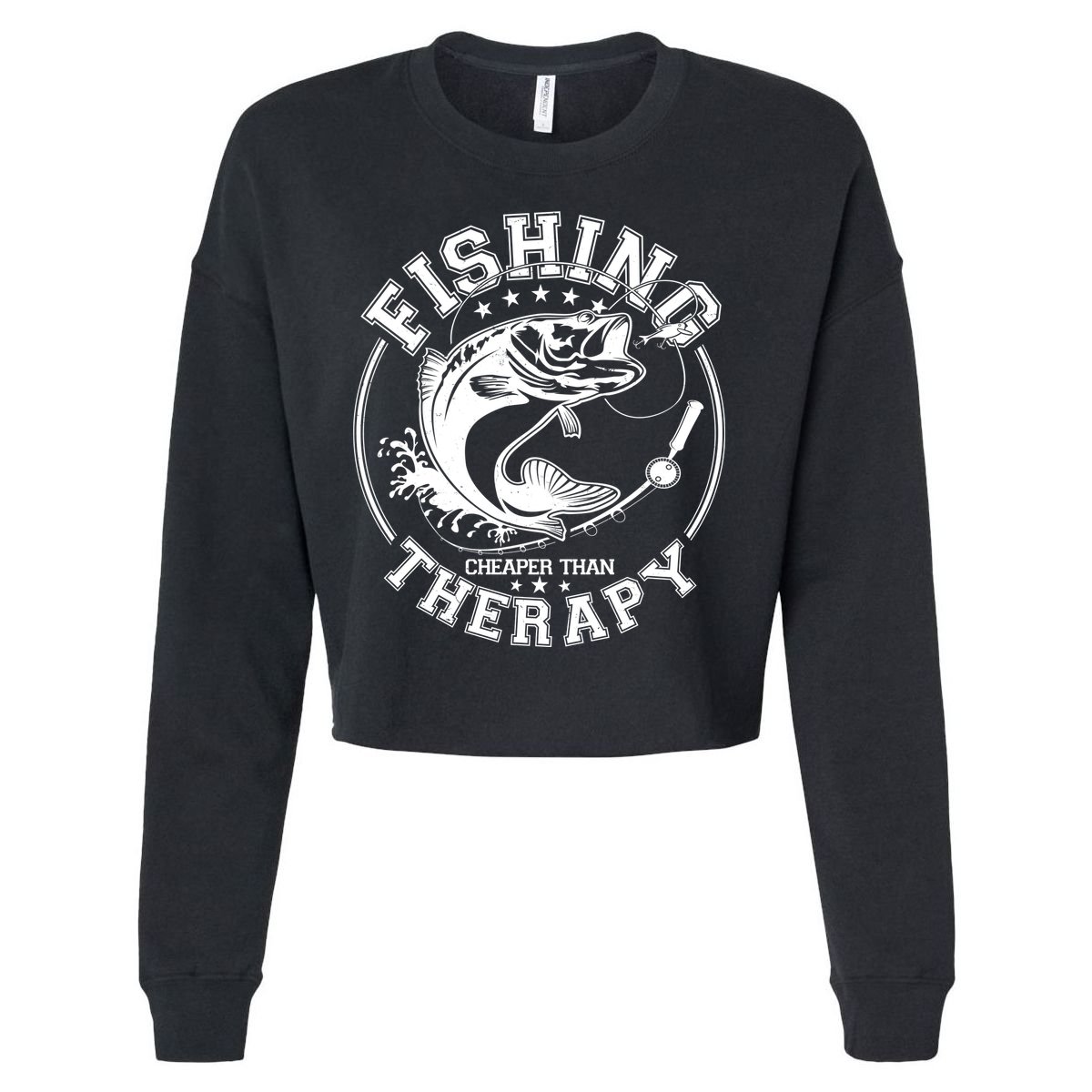 Fishing Cheaper Than Therapy Cropped Pullover Crew